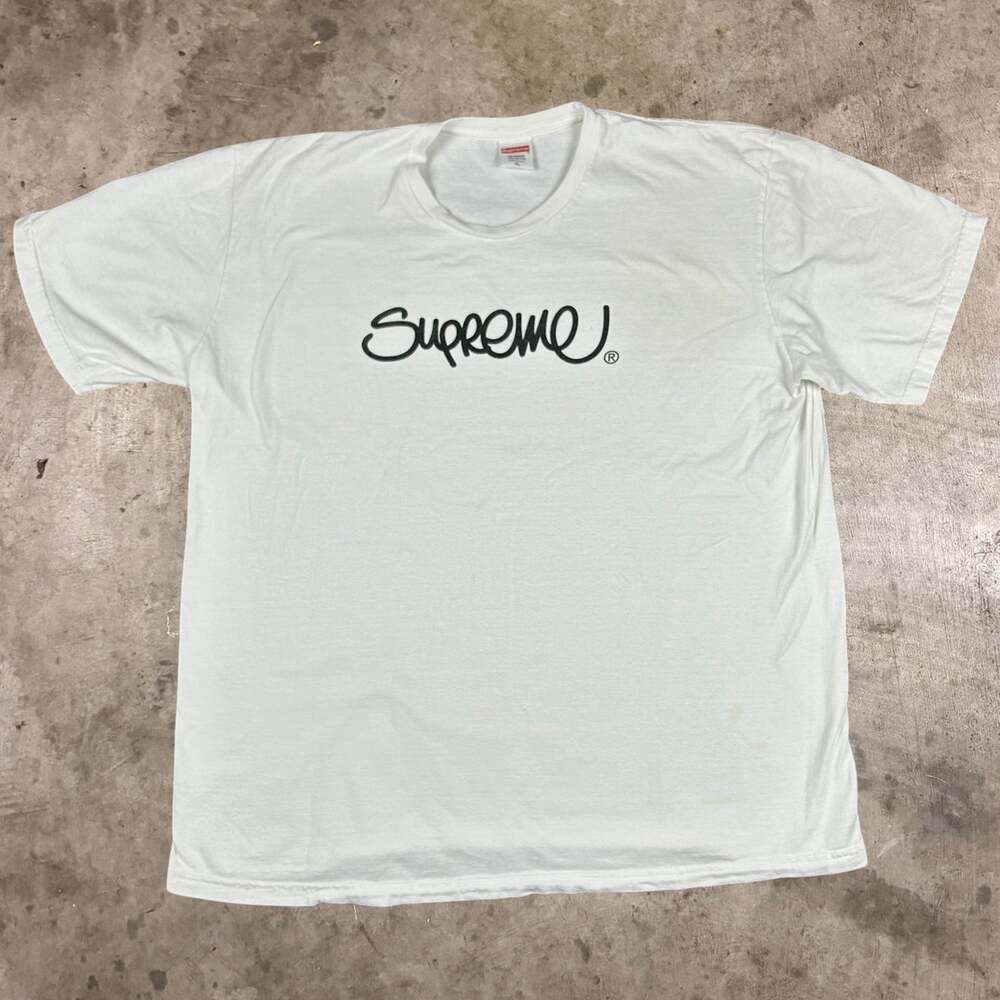Supreme Handstyle Tee Short Sleeve Crew Neck Cotton T-Shirt White Mens Size XL